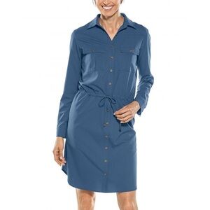 Coolibar Napa Travel Shirt Dress Women’s Size XS Button Front Zip Picket UPF